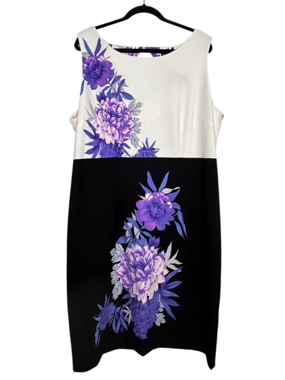 Lane Bryant Dress 20 Black White Colorblock Purple Foral Print Sleeveless NEW
